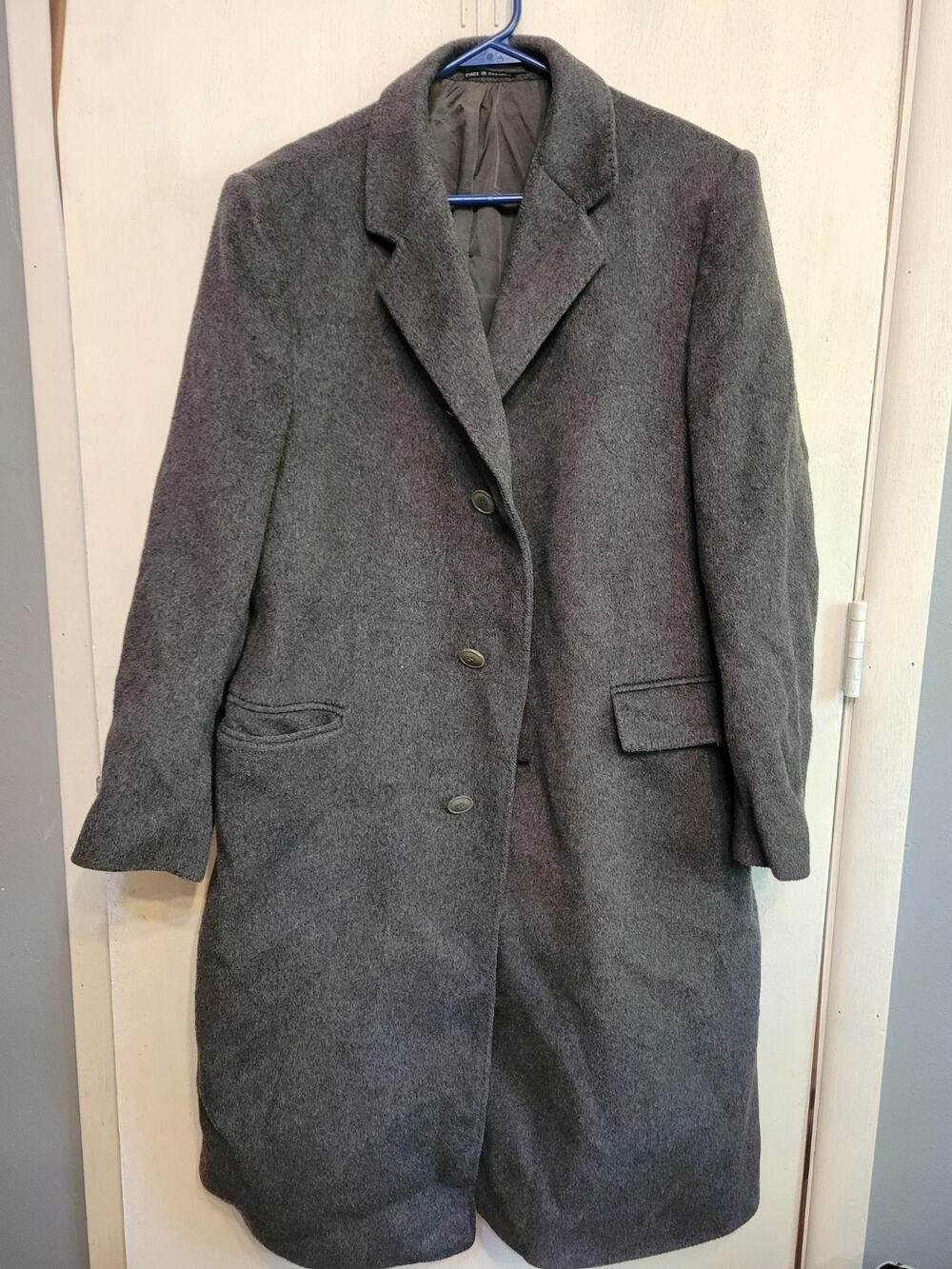 Vintage Mens Unbranded Cashmere Blend Overcoat Coat Grey Herringbone